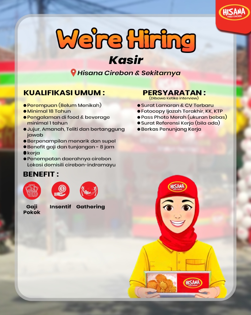 Poster Lowongan Kasir Hisana Fried Chicken